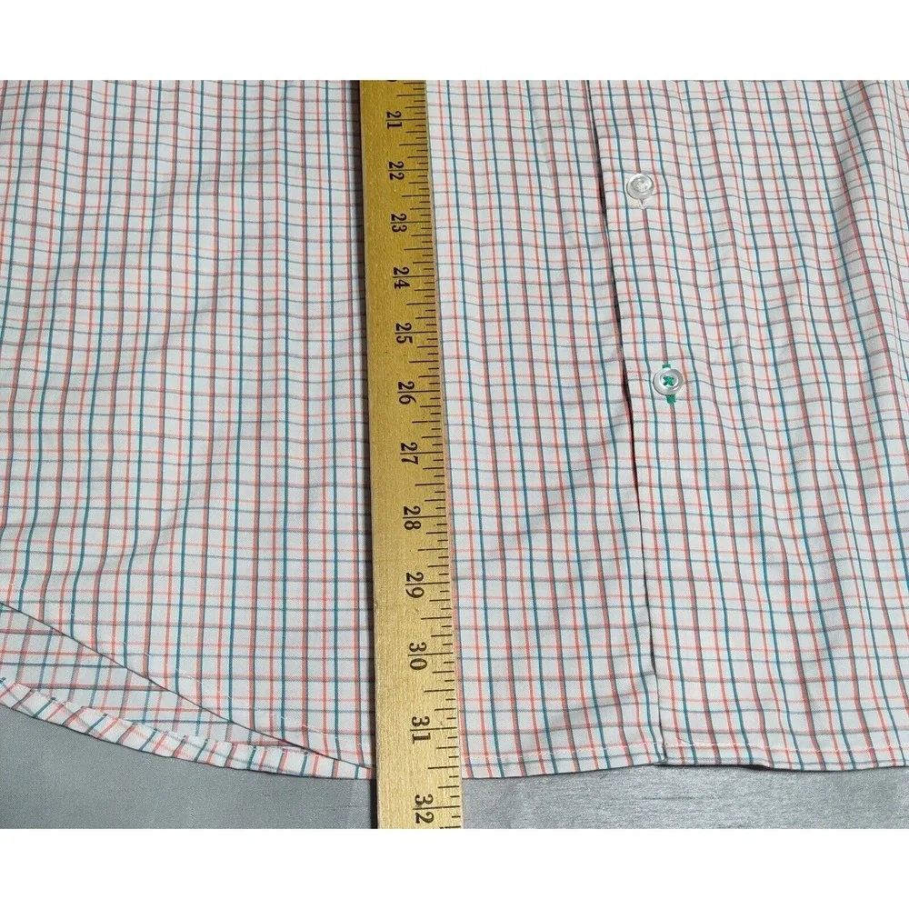 TOMMY BAHAMA ISLAND ZONE Men XL Teal‎ Orange Windowpane Pima Cotton Shirt EUC